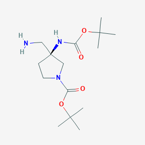 molecular formula C15H29N3O4 B13334145 tert-Butyl (S)-3-(aminomethyl)-3-((tert-butoxycarbonyl)amino)pyrrolidine-1-carboxylate 