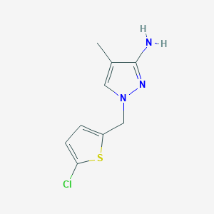 molecular formula C9H10ClN3S B13334154 1-[(5-chlorothiophen-2-yl)methyl]-4-methyl-1H-pyrazol-3-amine 