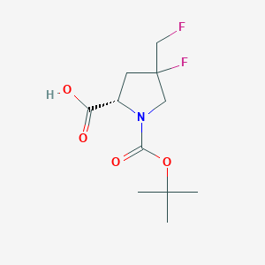 molecular formula C11H17F2NO4 B13334290 (2S)-1-(tert-Butoxycarbonyl)-4-fluoro-4-(fluoromethyl)pyrrolidine-2-carboxylic acid 