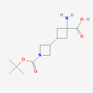 molecular formula C13H22N2O4 B13334479 1-Amino-3-(1-(tert-butoxycarbonyl)azetidin-3-yl)cyclobutane-1-carboxylic acid 