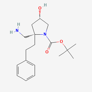 molecular formula C18H28N2O3 B13334671 tert-Butyl (2S,4S)-2-(aminomethyl)-4-hydroxy-2-phenethylpyrrolidine-1-carboxylate 