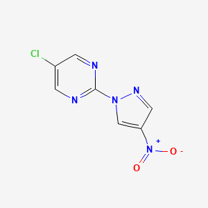 molecular formula C7H4ClN5O2 B13334986 5-Chloro-2-(4-nitro-1H-pyrazol-1-yl)pyrimidine 