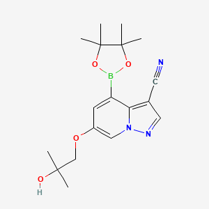 molecular formula C18H24BN3O4 B13335207 6-(2-Hydroxy-2-methylpropoxy)-4-(4,4,5,5-tetramethyl-1,3,2-dioxaborolan-2-yl)pyrazolo[1,5-a]pyridine-3-carbonitrile 