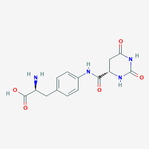 molecular formula C14H16N4O5 B13335252 4-(((Hexahydro-2,6-dioxo-4S-pyrimidinyl)carbonyl)amino)-L-phenylalanine CAS No. 2096508-06-2