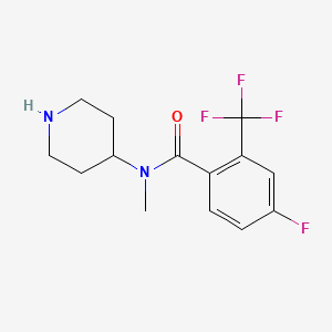 molecular formula C14H16F4N2O B13335356 4-Fluoro-N-methyl-N-(piperidin-4-yl)-2-(trifluoromethyl)benzamide 