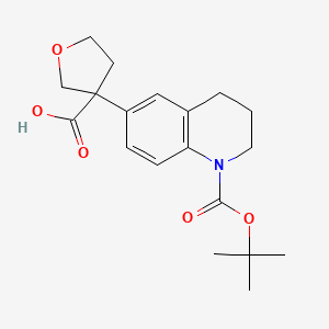 molecular formula C19H25NO5 B13335378 3-(1-(tert-Butoxycarbonyl)-1,2,3,4-tetrahydroquinolin-6-yl)tetrahydrofuran-3-carboxylic acid 