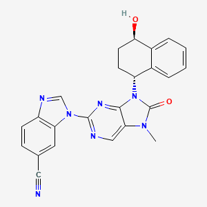 molecular formula C24H19N7O2 B13335496 1-(9-((1R,4R)-4-Hydroxy-1,2,3,4-tetrahydronaphthalen-1-yl)-7-methyl-8-oxo-8,9-dihydro-7H-purin-2-yl)-1H-benzo[d]imidazole-6-carbonitrile 