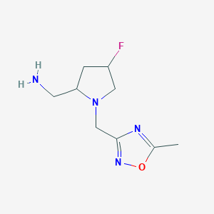 molecular formula C9H15FN4O B13335563 (4-Fluoro-1-((5-methyl-1,2,4-oxadiazol-3-yl)methyl)pyrrolidin-2-yl)methanamine 