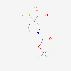 molecular formula C11H19NO4S B13335851 1-(tert-Butoxycarbonyl)-3-(methylthio)pyrrolidine-3-carboxylic acid 