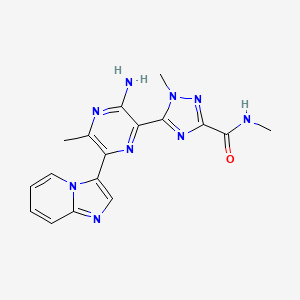 molecular formula C17H17N9O B13336039 5-(3-Amino-6-(imidazo[1,2-a]pyridin-3-yl)-5-methylpyrazin-2-yl)-N,1-dimethyl-1H-1,2,4-triazole-3-carboxamide 