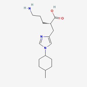 molecular formula C16H27N3O2 B13336048 (S)-5-Amino-2-((1-(trans-4-methylcyClohexyl)-1H-imidazol-4-yl)methyl)pentanoic acid 