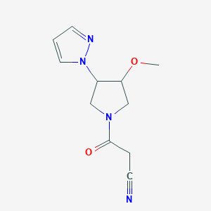 molecular formula C11H14N4O2 B13336080 3-(3-methoxy-4-(1H-pyrazol-1-yl)pyrrolidin-1-yl)-3-oxopropanenitrile 