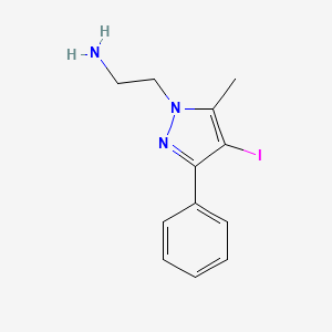 molecular formula C12H14IN3 B13336143 2-(4-iodo-5-methyl-3-phenyl-1H-pyrazol-1-yl)ethan-1-amine 