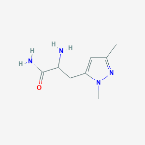 molecular formula C8H14N4O B13336205 2-amino-3-(1,3-dimethyl-1H-pyrazol-5-yl)propanamide 