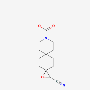 molecular formula C17H26N2O3 B13336250 tert-Butyl 2-cyano-1-oxa-9-azadispiro[2.2.56.23]tridecane-9-carboxylate 