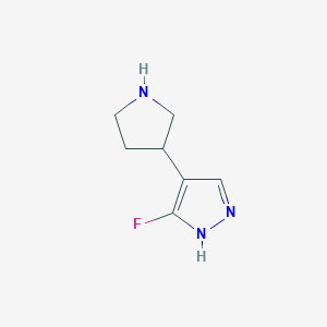 molecular formula C7H10FN3 B13336265 3-Fluoro-4-(pyrrolidin-3-yl)-1H-pyrazole 