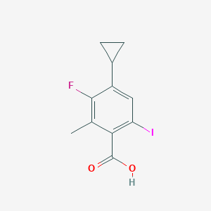 molecular formula C11H10FIO2 B13336486 4-Cyclopropyl-3-fluoro-6-iodo-2-methylbenzoic acid 