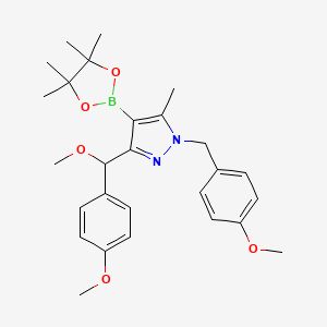 molecular formula C27H35BN2O5 B13336602 3-(Methoxy(4-methoxyphenyl)methyl)-1-(4-methoxybenzyl)-5-methyl-4-(4,4,5,5-tetramethyl-1,3,2-dioxaborolan-2-yl)-1H-pyrazole 