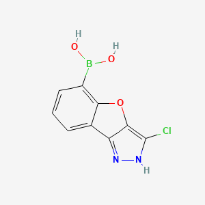 molecular formula C9H6BClN2O3 B13337150 (3-chloro-1H-benzofuro[3,2-c]pyrazol-5-yl)boronic acid 