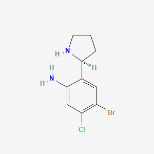 molecular formula C10H12BrClN2 B13337292 (S)-4-Bromo-5-chloro-2-(pyrrolidin-2-yl)aniline 