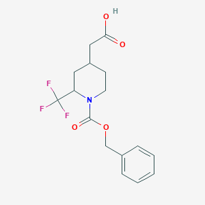 molecular formula C16H18F3NO4 B13337333 2-(1-((Benzyloxy)carbonyl)-2-(trifluoromethyl)piperidin-4-yl)acetic acid 