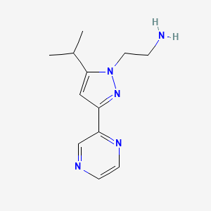 molecular formula C12H17N5 B13337444 2-(5-isopropyl-3-(pyrazin-2-yl)-1H-pyrazol-1-yl)ethan-1-amine 