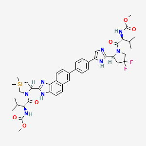 molecular formula C43H52F2N8O6Si B13337887 methyl N-[(2S)-1-[(2S)-4,4-difluoro-2-[5-[4-[2-[(5R)-1-[(2S)-2-(methoxycarbonylamino)-3-methylbutanoyl]-3,3-dimethyl-1,3-azasilolidin-5-yl]-3H-benzo[e]benzimidazol-7-yl]phenyl]-1H-imidazol-2-yl]pyrrolidin-1-yl]-3-methyl-1-oxobutan-2-yl]carbamate CAS No. 1334312-52-5