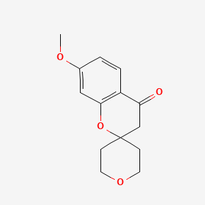 molecular formula C14H16O4 B13338137 7-Methoxy-2',3',5',6'-tetrahydrospiro[chromane-2,4'-pyran]-4-one 