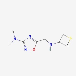 molecular formula C8H14N4OS B13338233 N,N-Dimethyl-5-((thietan-3-ylamino)methyl)-1,2,4-oxadiazol-3-amine 