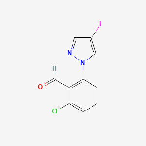 molecular formula C10H6ClIN2O B13338892 2-Chloro-6-(4-iodo-1H-pyrazol-1-yl)benzaldehyde 