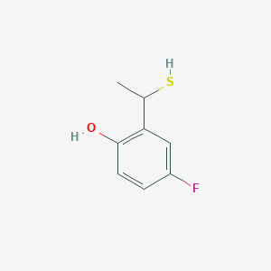 molecular formula C8H9FOS B13338979 4-Fluoro-2-(1-sulfanylethyl)phenol 