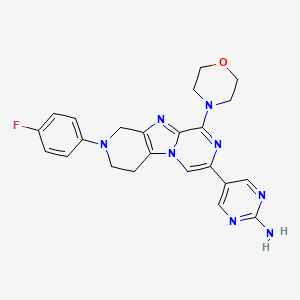 molecular formula C23H23FN8O B13339005 5-[5-(4-fluorophenyl)-10-morpholin-4-yl-1,5,8,11-tetrazatricyclo[7.4.0.02,7]trideca-2(7),8,10,12-tetraen-12-yl]pyrimidin-2-amine 