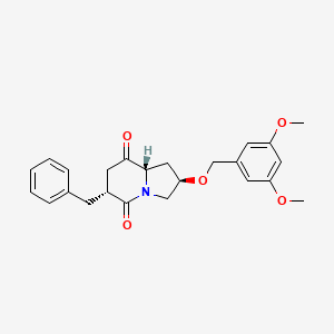 molecular formula C24H27NO5 B13339081 (2R,6R,8AS)-6-benzyl-2-((3,5-dimethoxybenzyl)oxy)hexahydroindolizine-5,8-dione 