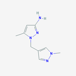 molecular formula C9H13N5 B13339111 5-Methyl-1-[(1-methyl-1H-pyrazol-4-yl)methyl]-1H-pyrazol-3-amine 