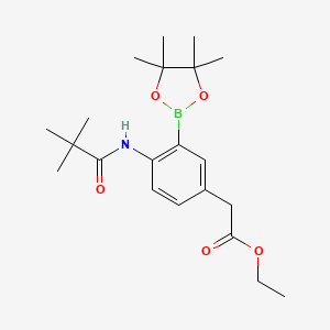 molecular formula C21H32BNO5 B13339165 Ethyl 2-(4-pivalamido-3-(4,4,5,5-tetramethyl-1,3,2-dioxaborolan-2-yl)phenyl)acetate 