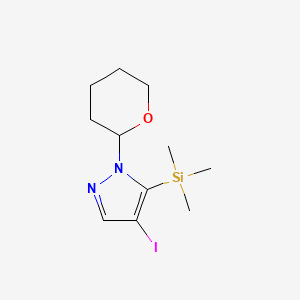 molecular formula C11H19IN2OSi B13339222 4-Iodo-1-(tetrahydro-2H-pyran-2-yl)-5-(trimethylsilyl)-1H-pyrazole 