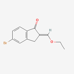 molecular formula C12H11BrO2 B13339293 5-Bromo-2-(ethoxymethylidene)-2,3-dihydro-1H-inden-1-one 