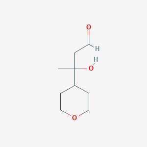 molecular formula C9H16O3 B13339401 3-Hydroxy-3-(oxan-4-yl)butanal 