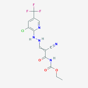 molecular formula C13H11ClF3N5O3 B1333959 ethyl N-[3-[2-[3-chloro-5-(trifluoromethyl)pyridin-2-yl]hydrazinyl]-2-cyanoprop-2-enoyl]carbamate 