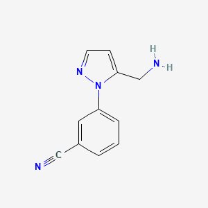 molecular formula C11H10N4 B13339631 3-[5-(Aminomethyl)-1H-pyrazol-1-yl]benzonitrile 