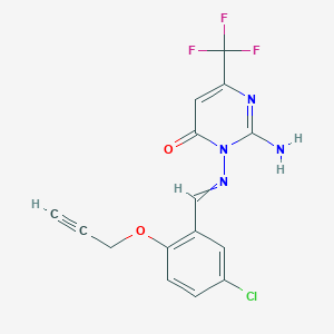 molecular formula C15H10ClF3N4O2 B1333967 2-amino-3-({(E)-[5-chloro-2-(2-propynyloxy)phenyl]methylidene}amino)-6-(trifluoromethyl)-4(3H)-pyrimidinone 
