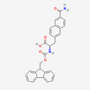 molecular formula C29H24N2O5 B13339759 (S)-2-((((9H-Fluoren-9-yl)methoxy)carbonyl)amino)-3-(6-carbamoylnaphthalen-2-yl)propanoic acid 