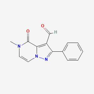 molecular formula C14H11N3O2 B13339785 5-Methyl-4-oxo-2-phenyl-4,5-dihydropyrazolo[1,5-a]pyrazine-3-carbaldehyde 