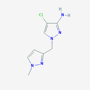 molecular formula C8H10ClN5 B13339827 4-chloro-1-[(1-methyl-1H-pyrazol-3-yl)methyl]-1H-pyrazol-3-amine 