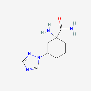 molecular formula C9H15N5O B13340050 1-Amino-3-(1H-1,2,4-triazol-1-yl)cyclohexane-1-carboxamide 