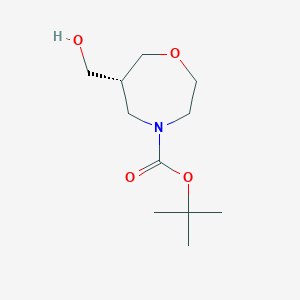 molecular formula C11H21NO4 B13340881 Tert-butyl (6R)-6-(hydroxymethyl)-1,4-oxazepane-4-carboxylate 