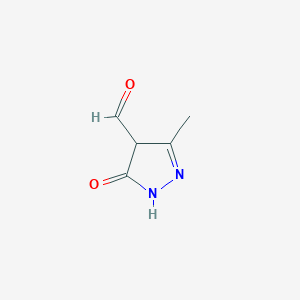 molecular formula C5H6N2O2 B13341065 3-Methyl-5-oxo-4,5-dihydro-1H-pyrazole-4-carbaldehyde 