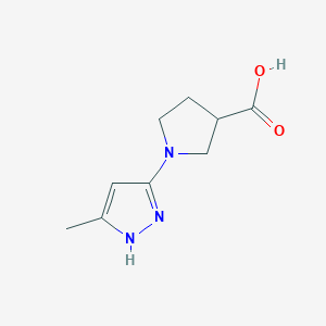 molecular formula C9H13N3O2 B13341209 1-(5-Methyl-1H-pyrazol-3-yl)pyrrolidine-3-carboxylic acid 