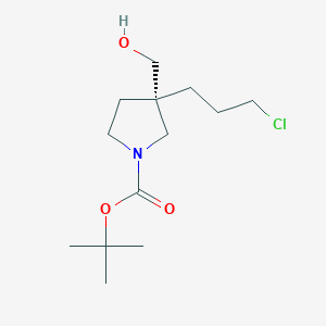 molecular formula C13H24ClNO3 B13341355 tert-Butyl (S)-3-(3-chloropropyl)-3-(hydroxymethyl)pyrrolidine-1-carboxylate 