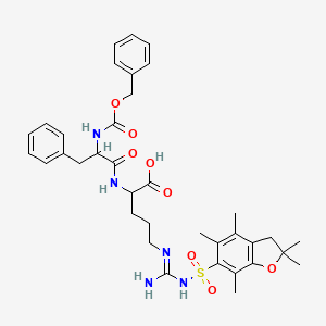 molecular formula C36H45N5O8S B13341471 2-(2-(((Benzyloxy)carbonyl)amino)-3-phenylpropanamido)-5-(3-((2,2,4,5,7-pentamethyl-2,3-dihydrobenzofuran-6-yl)sulfonyl)guanidino)pentanoic acid 